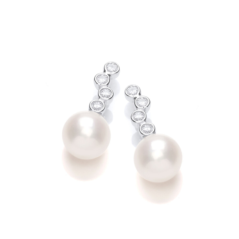 Jewelco London Ladies Sterling Silver Cubic Zirconia & Freshwater Cultured Pearl Bubbly Drop Earrings 7Mm - Gve919