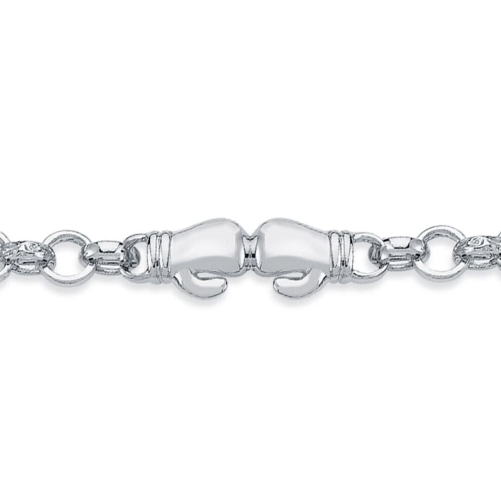Jewelco London Boys Rhodium Plated Sterling Round Cubic Zirconia Boxing Glove Belcher Bracelet 7Mm 6 Inch - Abb160-6 Silver