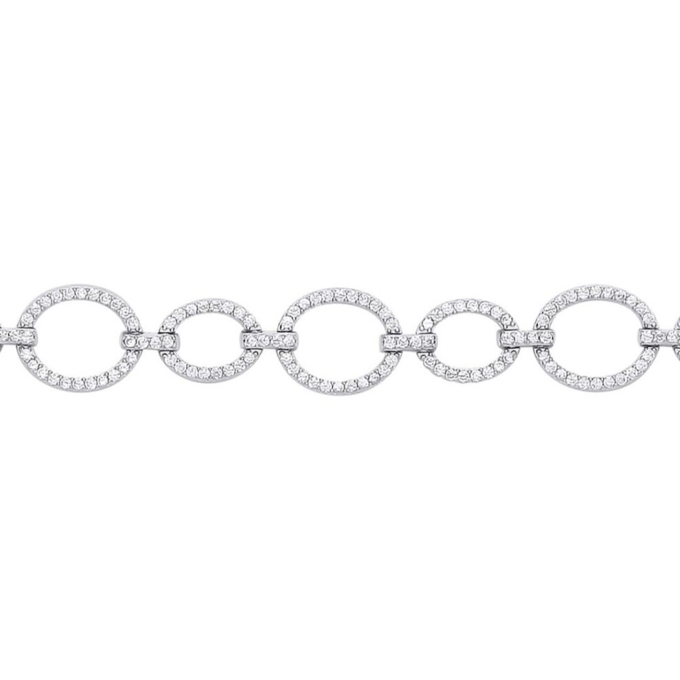 Jewelco London Ladies Sterling Silver Cubic Zirconia Open Halo Bubbly Oval Link Bracelet 10Mm - Gvb455
