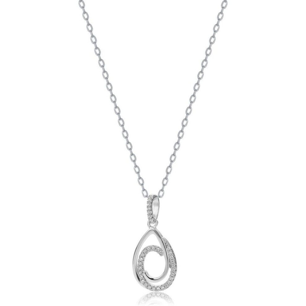 Jewelco London Rhodium Plated Sterling Silver White Cubic Zirconia Twirling Tears Of Joy Charm Pendant Necklace - 16>18 Inch - Re46634 White,Silver
