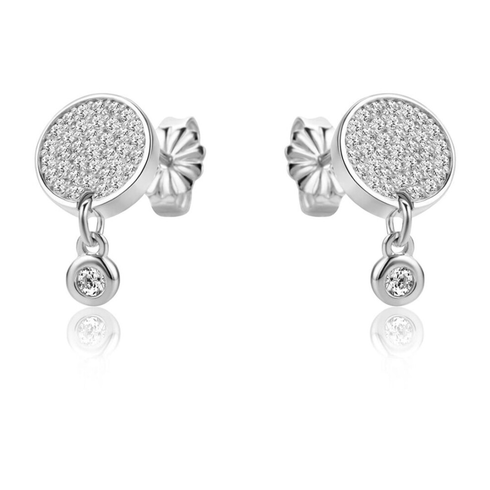 Jewelco London Rhodium Plated Sterling Silver White Cubic Zirconia Disc Cluster Solitaire Drop Earrings - Re44854