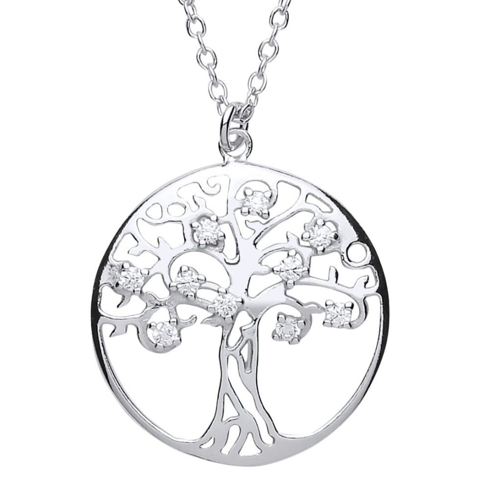 Jewelco London Ladies Sterling Cubic Zirconia Tree Of Life Charm Necklace 16 Inch - Gvk196 Silver
