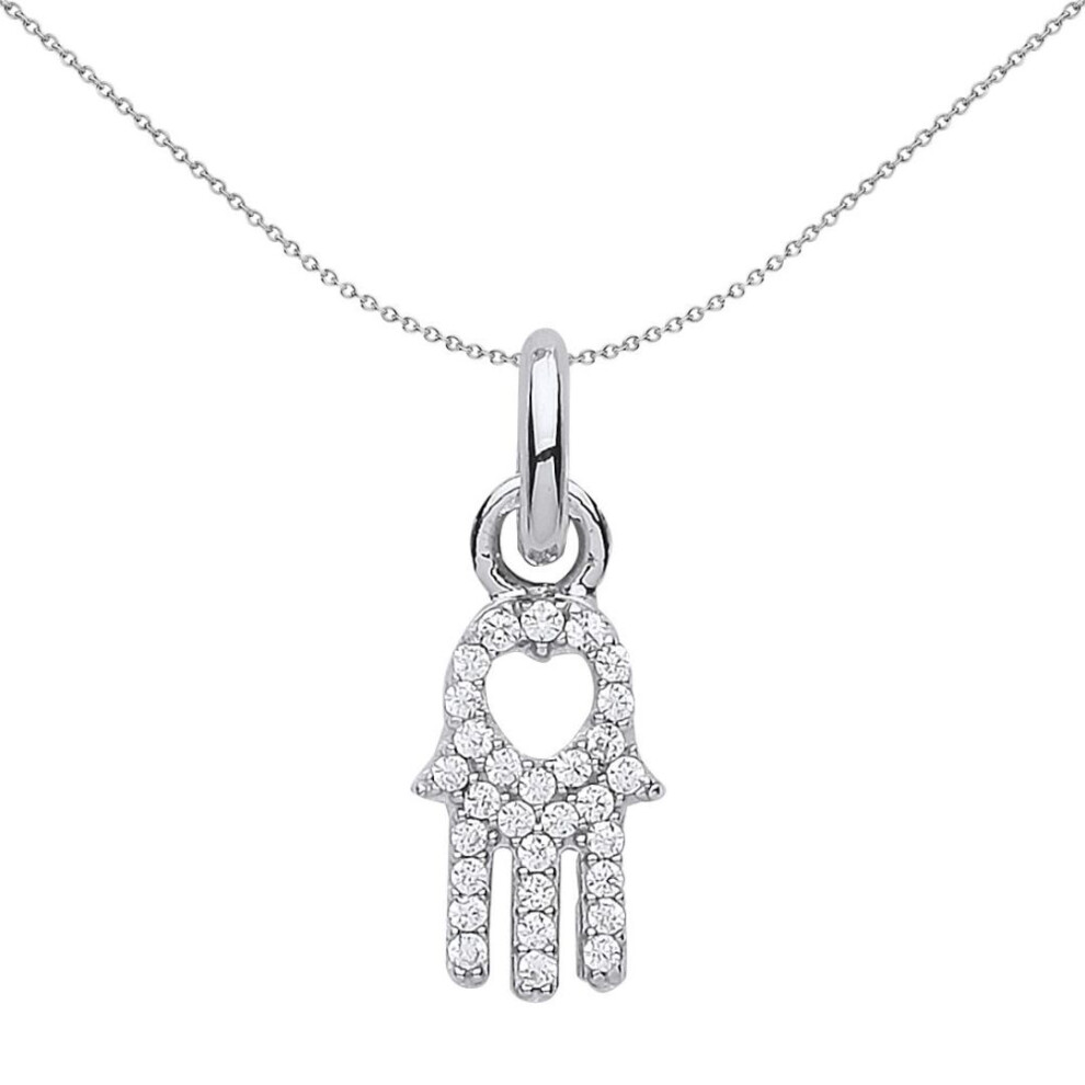 Jewelco London Ladies Sterling Cubic Zirconia Hamsa Hand Charm Necklace - Cm209 Silver