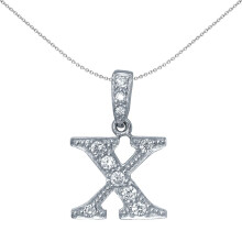 Jewelco London Sterling Silver Cubic Zirconia Letter X Initial Pendant Necklace 18 inch - GIN2-X