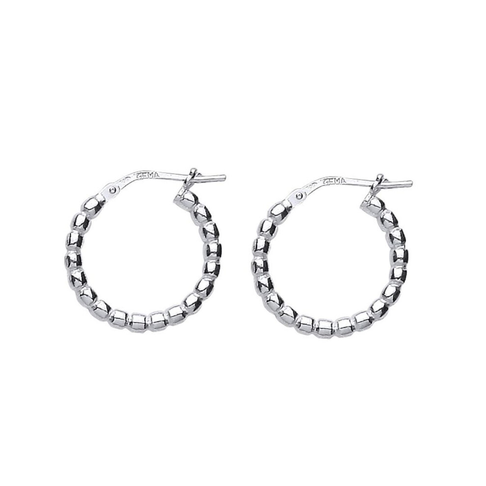 Jewelco London Ladies Sterling Silver Bead Hoop Earrings 18Mm 2Mm - Er51