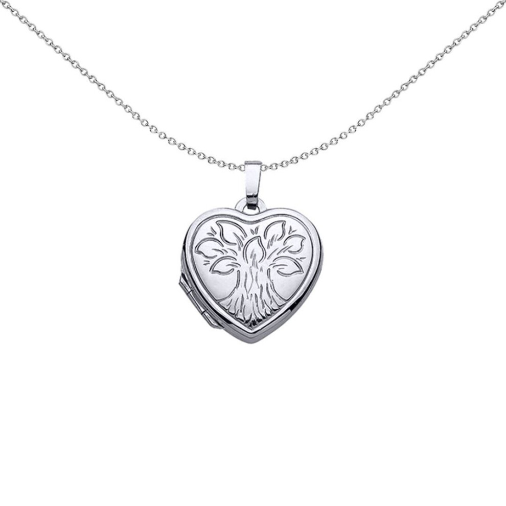 Jewelco London Ladies Sterling Heart Leaves Locket Necklace 18 Inch - Lk28 Silver