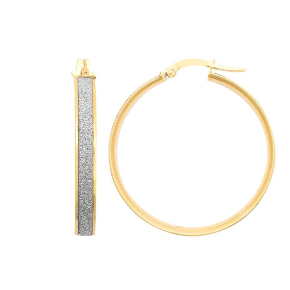 Jewelco London Ladies 9Ct Moondust Stardust 4Mm Hoop Earrings 32Mm - Jer770d Gold