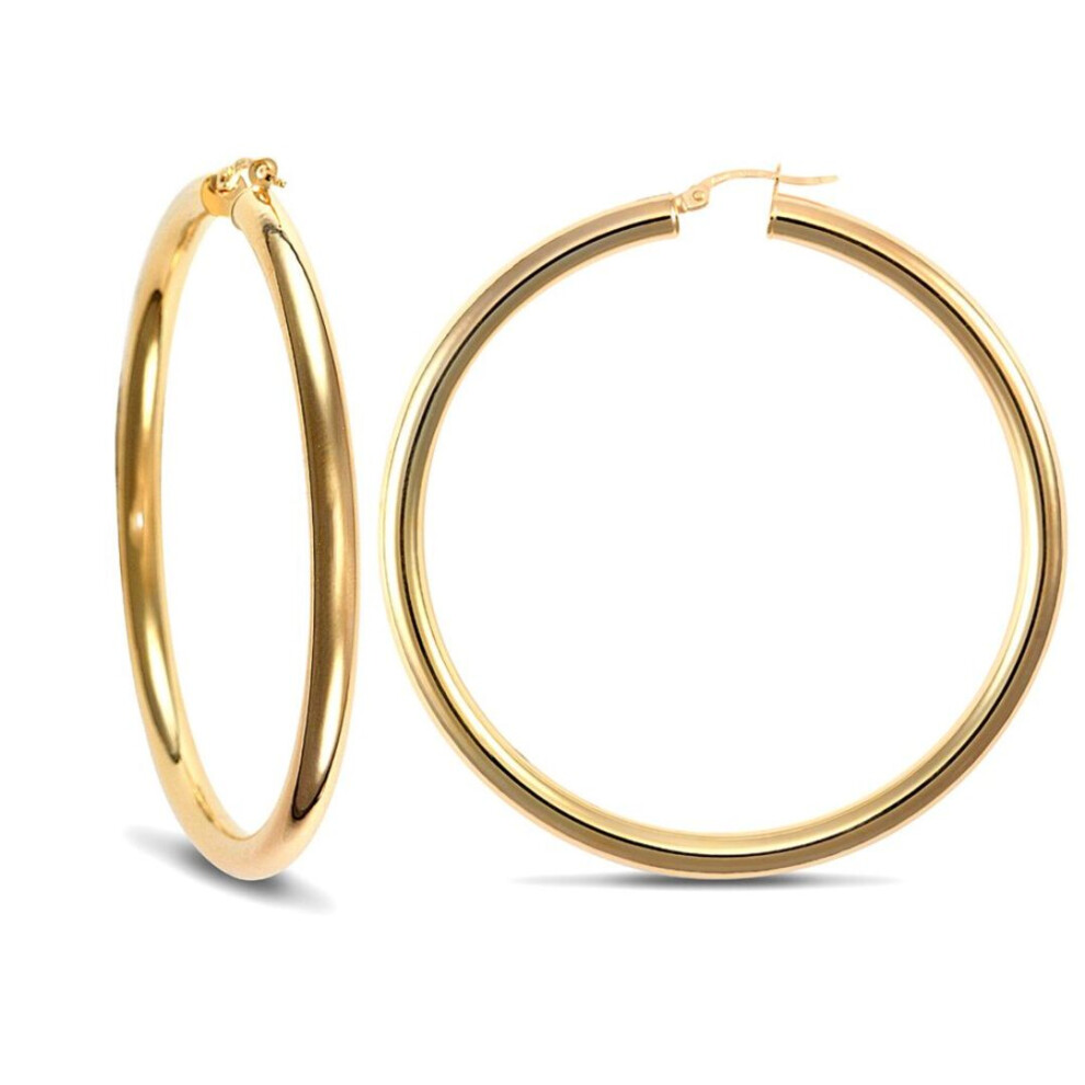 Jewelco London Ladies 9Ct Yellow Gold Polished 4Mm Hoop Earrings 57Mm - Jer184