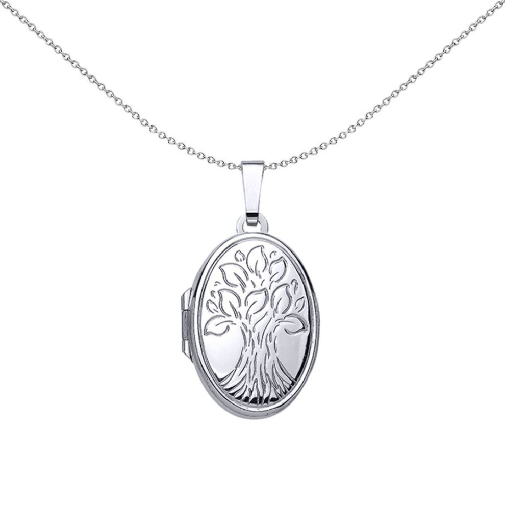 Jewelco London Ladies Sterling Oval Leaves Locket Necklace 18 Inch - Lk38 Silver