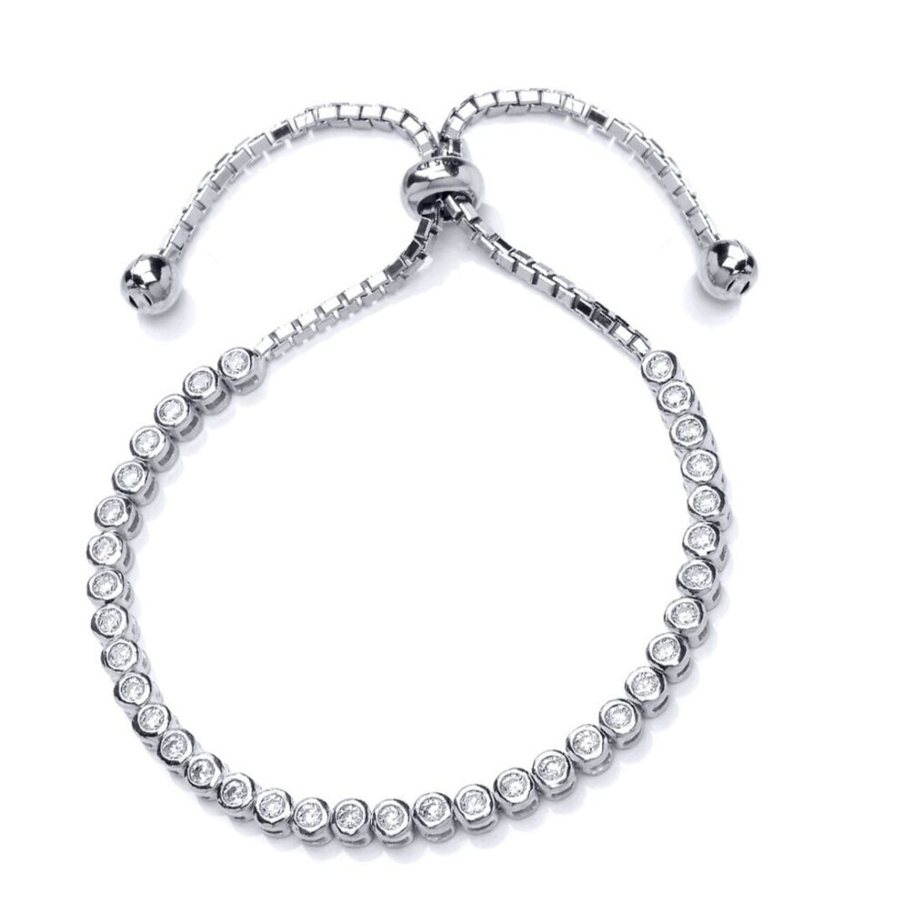Jewelco London Ladies Sterling Cubic Zirconia Tennis Eternity Adjustable Toggle Slider Bracelet 3Mm - Gvb255rh Silver