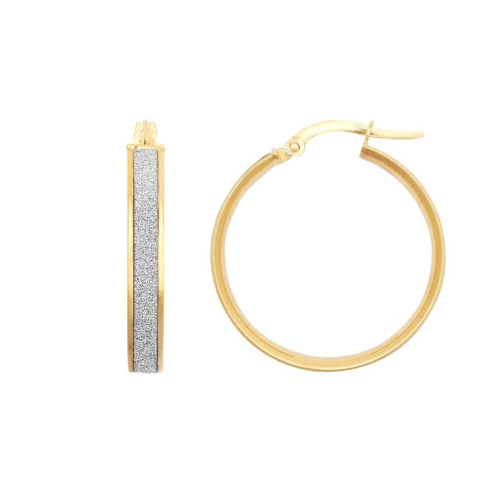 Jewelco London Ladies 9Ct Moondust Stardust 4Mm Hoop Earrings 24Mm - Jer770c Gold