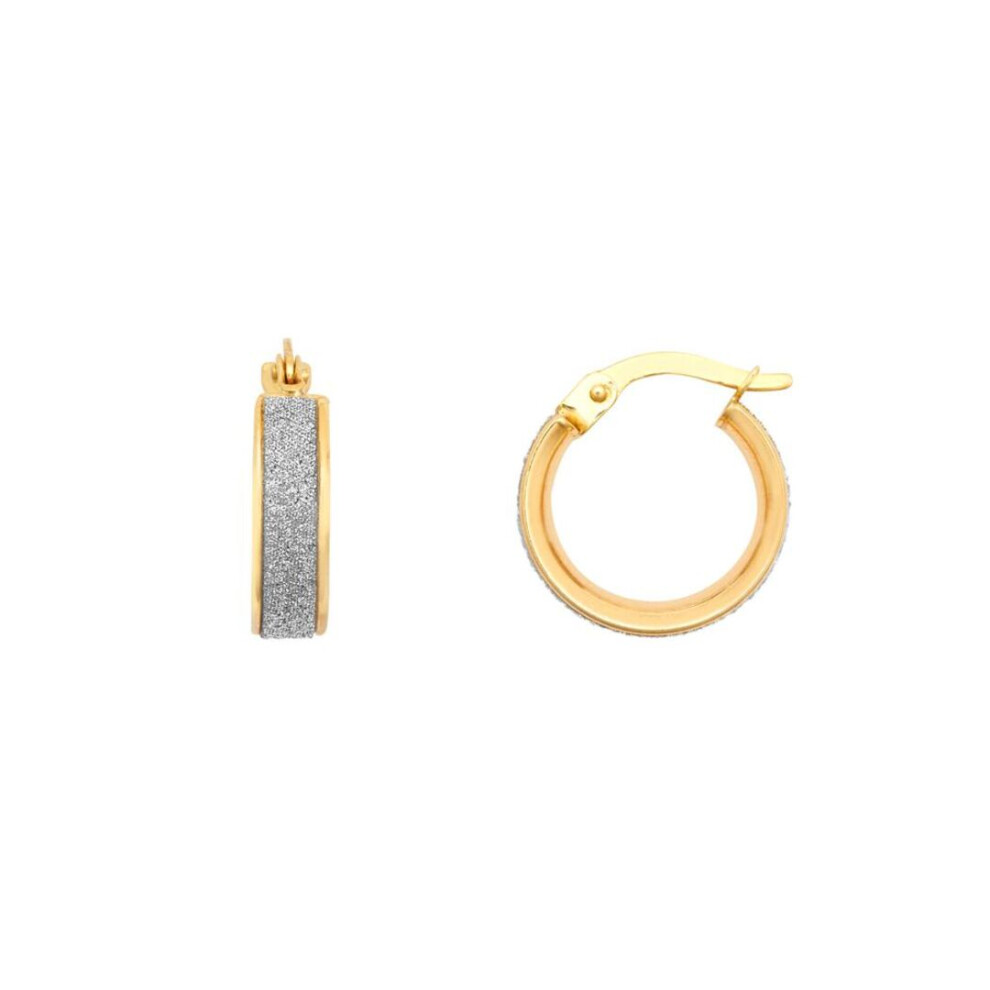 Jewelco London Ladies 9Ct Moondust Stardust 4Mm Hoop Earrings 13Mm - Jer770a Gold