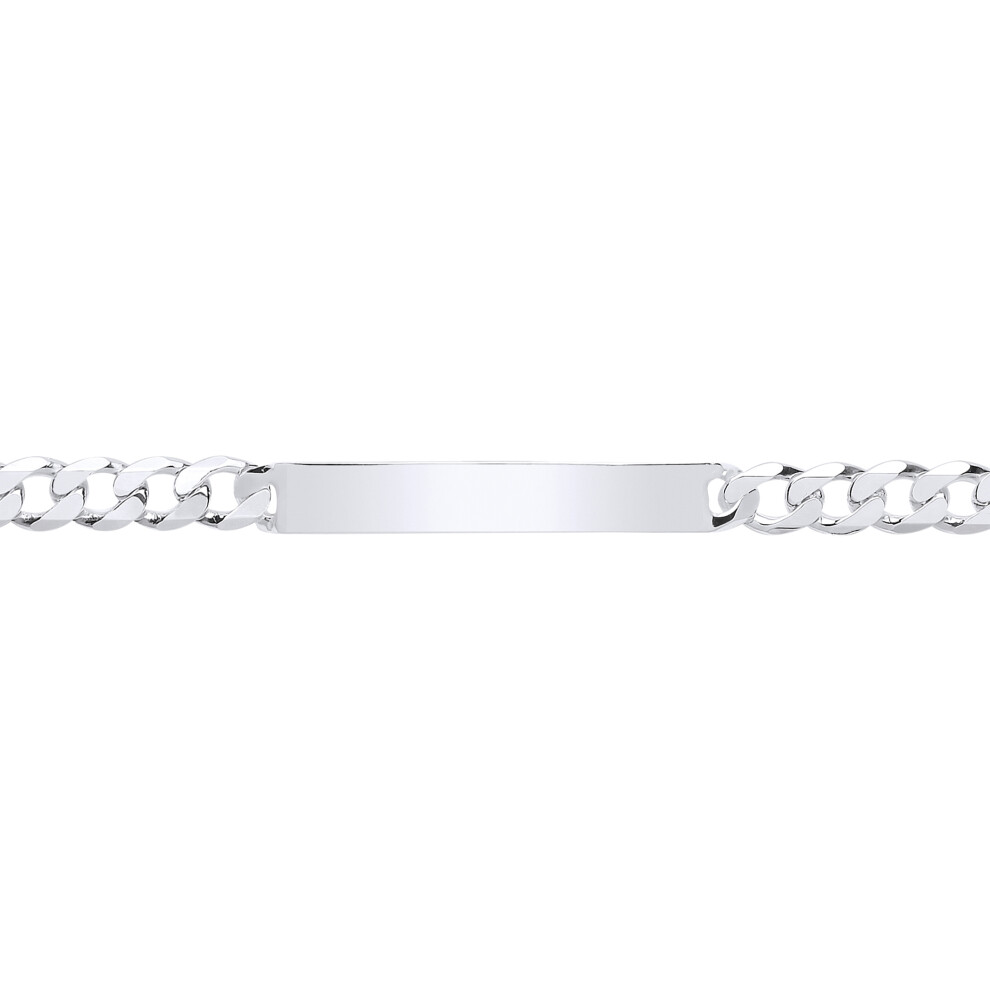 Jewelco London Mens Rhodium Plated Sterling Traditional Flat Curb Chain Id Identity Bracelet 7Mm 8.5 Inch 21.5Cm - Id33 Silver