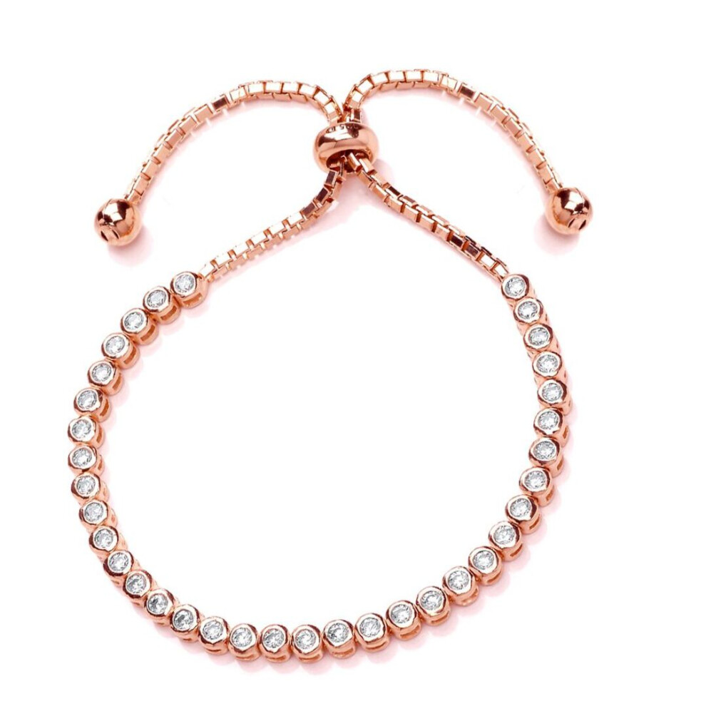 Jewelco London Ladies Rose Gold-Plated Sterling Cubic Zirconia Tennis Eternity Adjustable Slider Bracelet 3Mm - Gvb255rose Silver