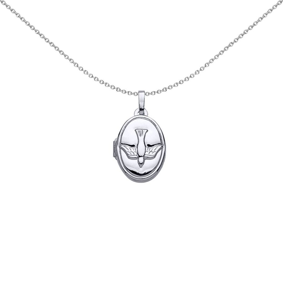 Jewelco London Ladies Sterling Oval Bird Locket Necklace 18 Inch - Lk33 Silver