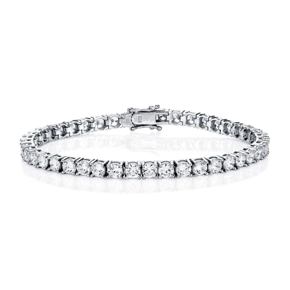 Jewelco London Rhodium Coated Sterling Cubic Zirconia Claw Set Tennis Bracelet 3.2Mm 5.00Cts - Abb115a Silver