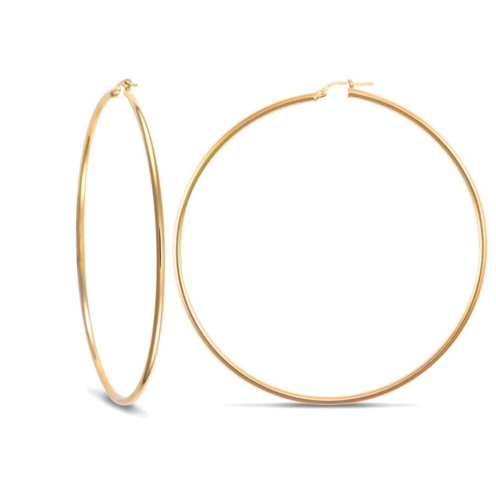 Jewelco London Ladies 9Ct Yellow Gold Polished 2Mm Hoop Earrings 74Mm - Jer392