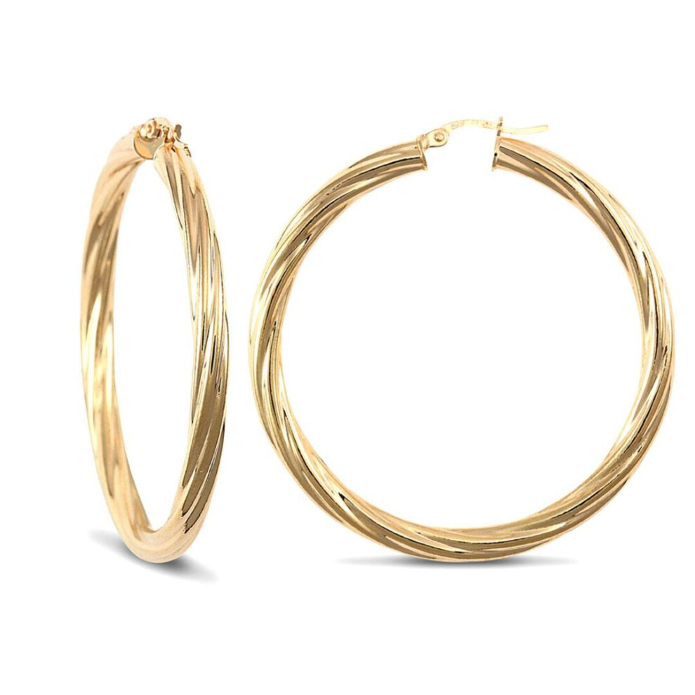 Jewelco London Ladies 9Ct Yellow Gold Twisted 4Mm Hoop Earrings 47Mm - Jer205
