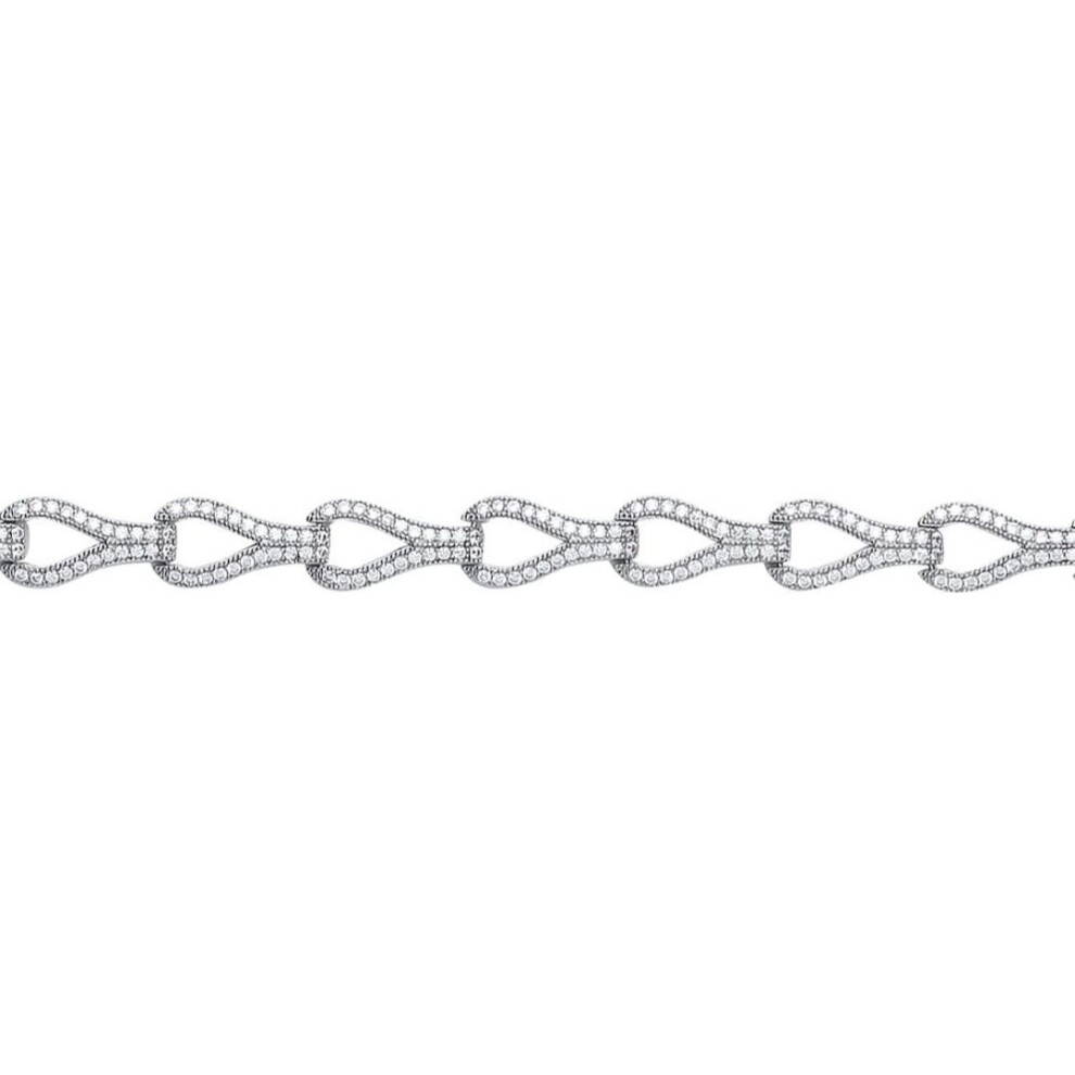 Jewelco London Ladies Sterling Cubic Zirconia Wishbone Teardrop Loop Stirrup Tennis Bracelet 6Mm - Gvb370 Silver