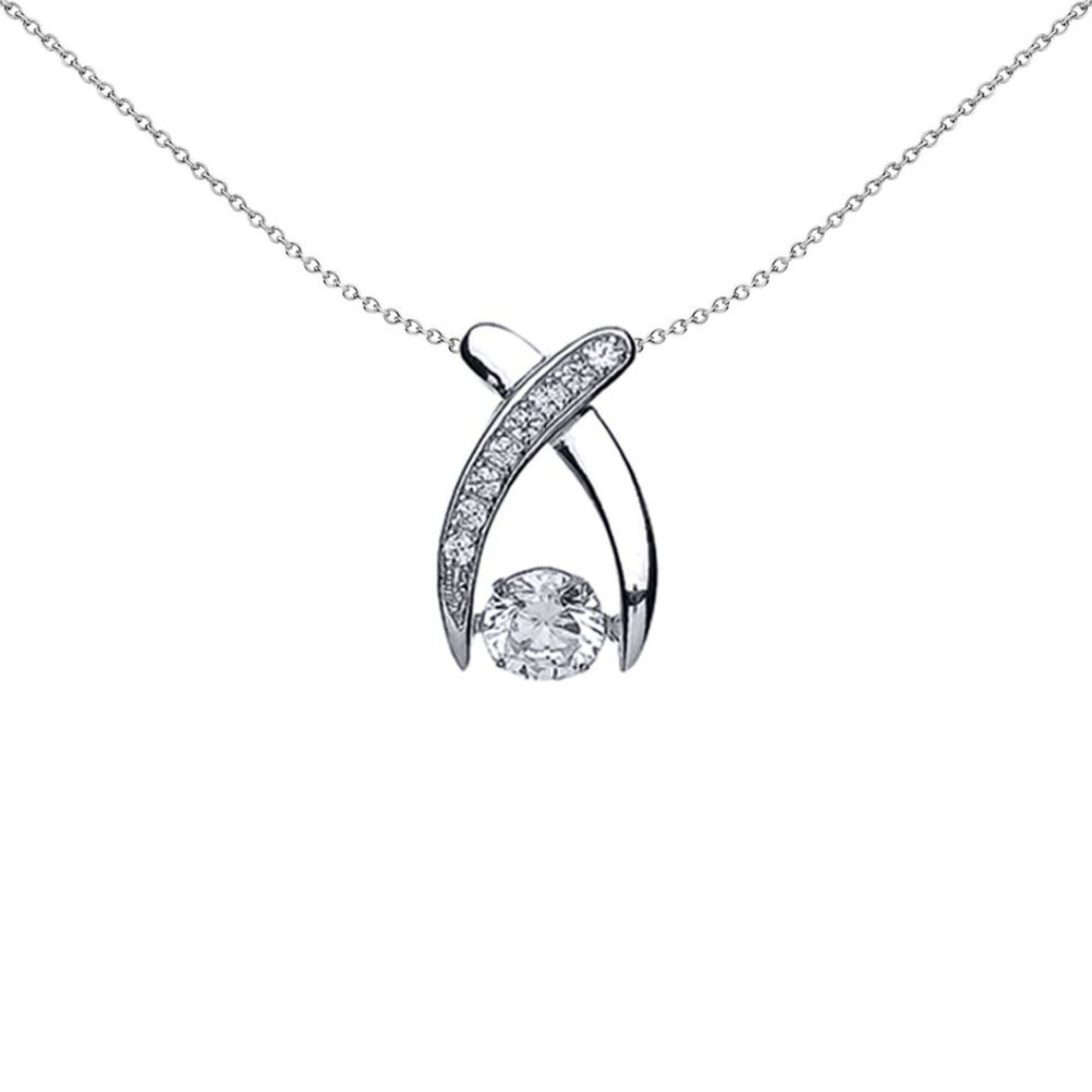 Jewelco London Ladies Sterling Silver Cubic Zirconia Solitaire Pendant Necklace - Gvp370