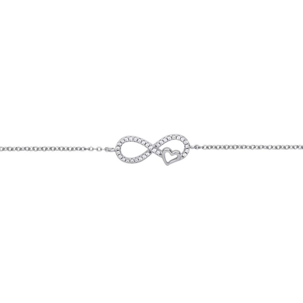 Jewelco London Ladies Sterling Silver Cubic Zirconia Love Heart Infinity Charm Bracelet 10Mm 6 Inch - Gvb377