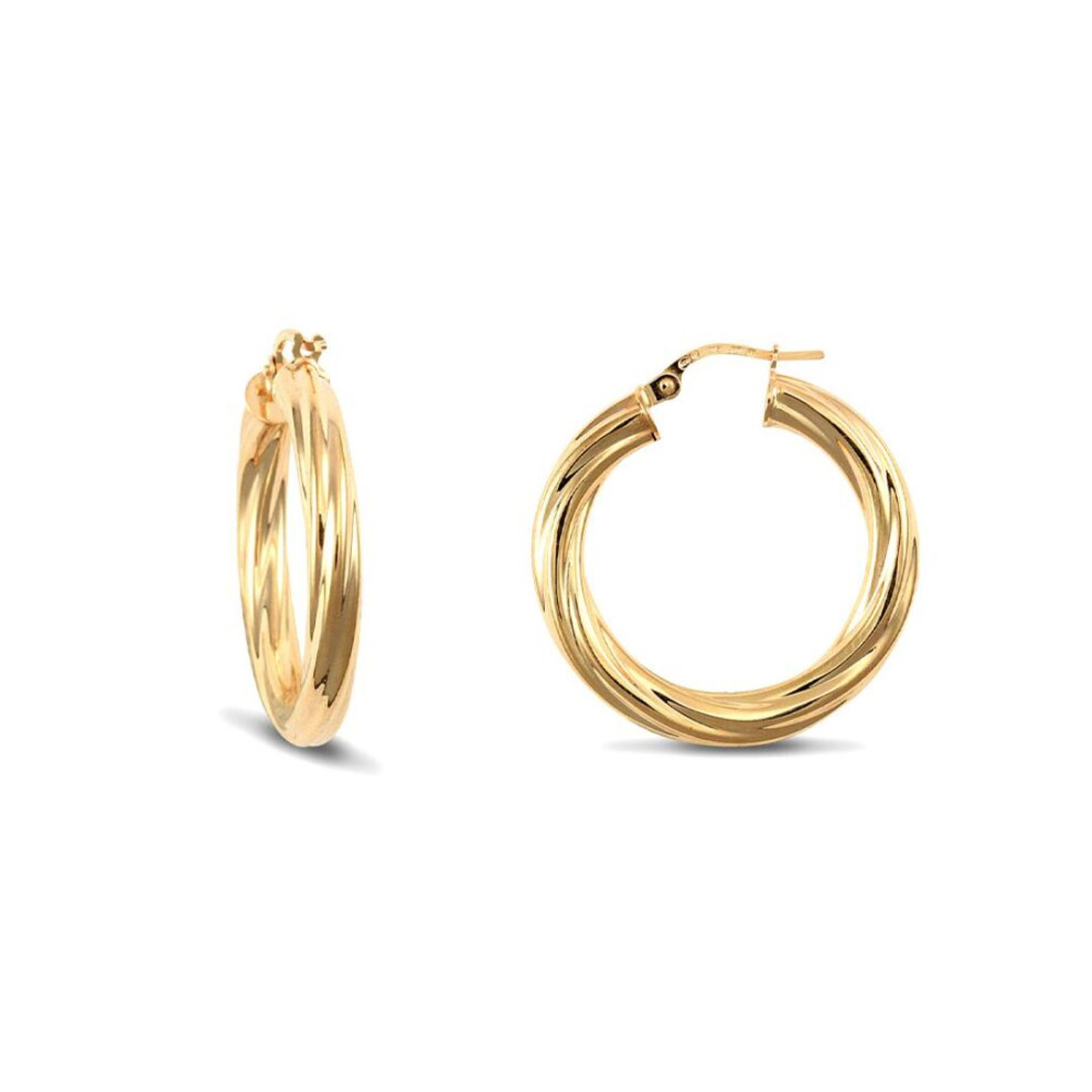 Jewelco London Ladies 9Ct Yellow Gold Twisted 4Mm Hoop Earrings 27Mm - Jer202 Gold,Yellow