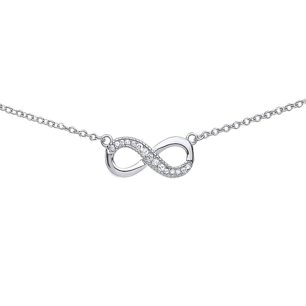 Jewelco London Ladies Sterling Silver Cubic Zirconia Infinity Pave Charm Necklace 15 Inch - Gvk102