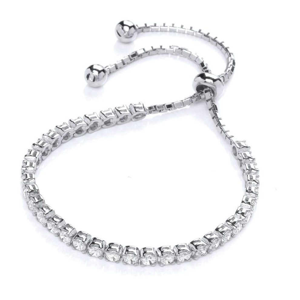 Jewelco London Ladies Sterling Cubic Zirconia Tennis Eternity Adjustable Toggle Slider Bracelet 4Mm - Gvb320 Silver