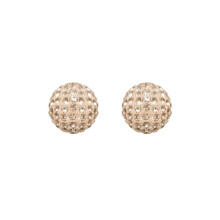 Jewelco London Ladies 9ct Yellow Gold Champagne Peach Round Crystal Disco Ball Stud Earrings, 8mm - JES209