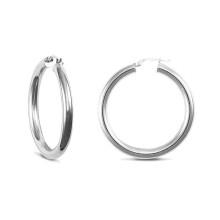 Jewelco London Sterling Silver Polished Hoop Earrings - 4mm - 3.7cm - AER007C