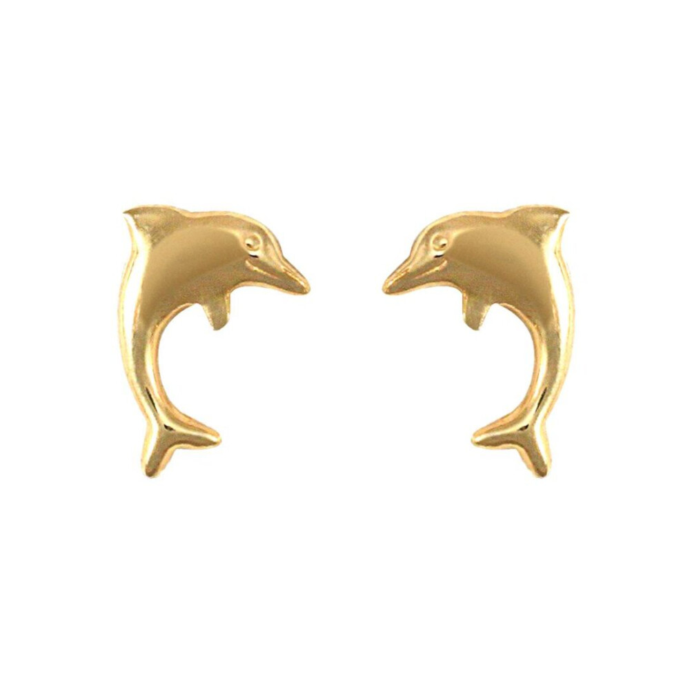 Jewelco London Ladies 9Ct Yellow Gold Smiling Dolphin Stud Earrings - Jes139 Gold,Yellow