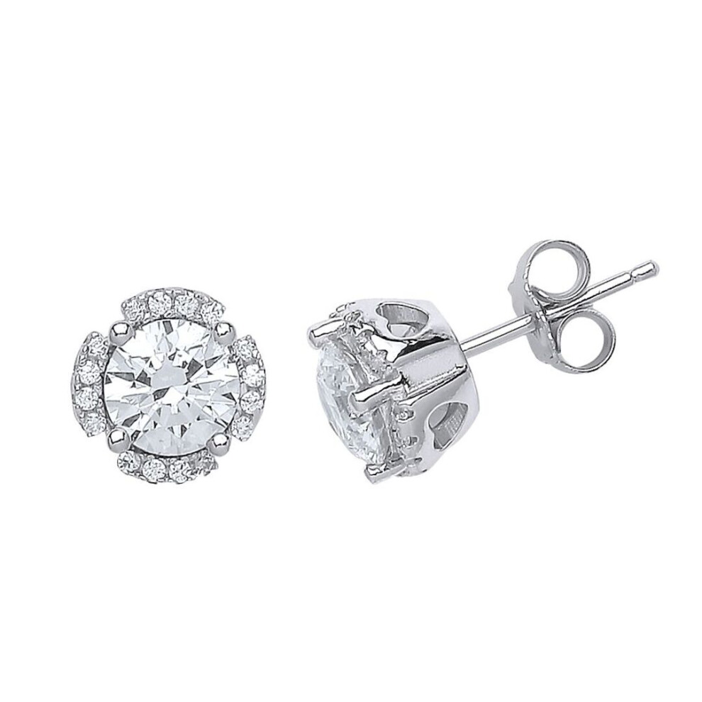 Jewelco London Ladies Sterling Cubic Zirconia Split Halo Stud Earrings - Gve530 Silver