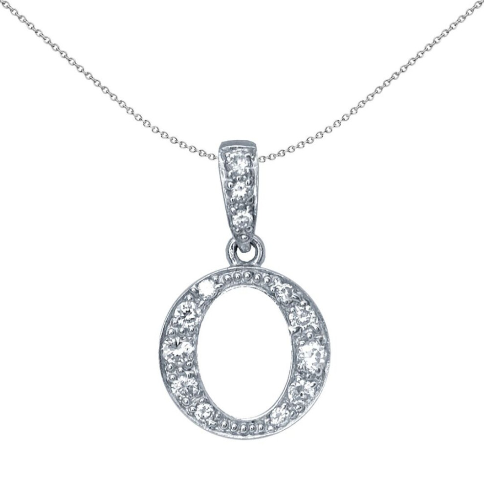 Jewelco London Sterling Cubic Zirconia Letter O Initial Pendant Necklace 18 Inch - Gin2-O Silver