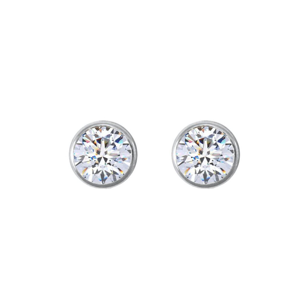 Jewelco London 9Ct White Gold White Round Brilliant Cubic Zirconia Rub Over Solitaire Stud Earrings, 4Mm ½ Carat - Jes158 White,Gold