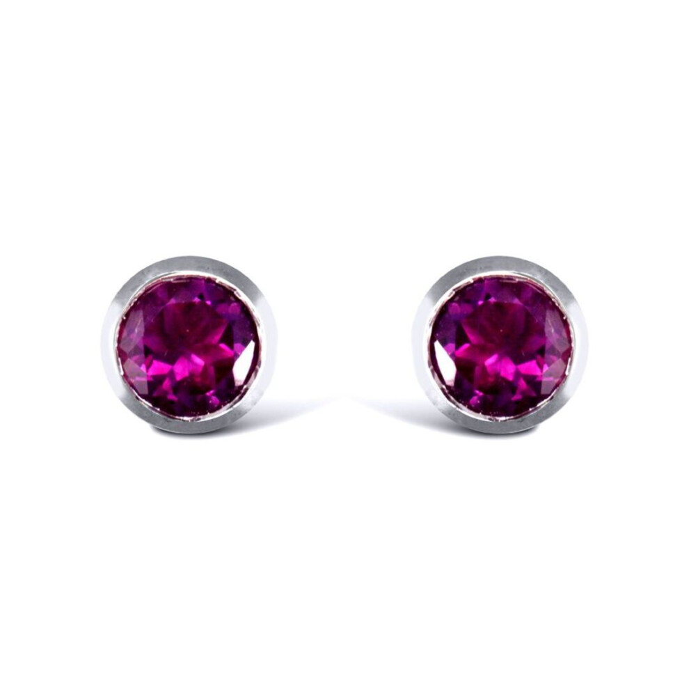 Jewelco London Sterling Silver Rub Over Amethyst Studs Round Stud Earrings - Ladies - Aes024 Silver,Purple