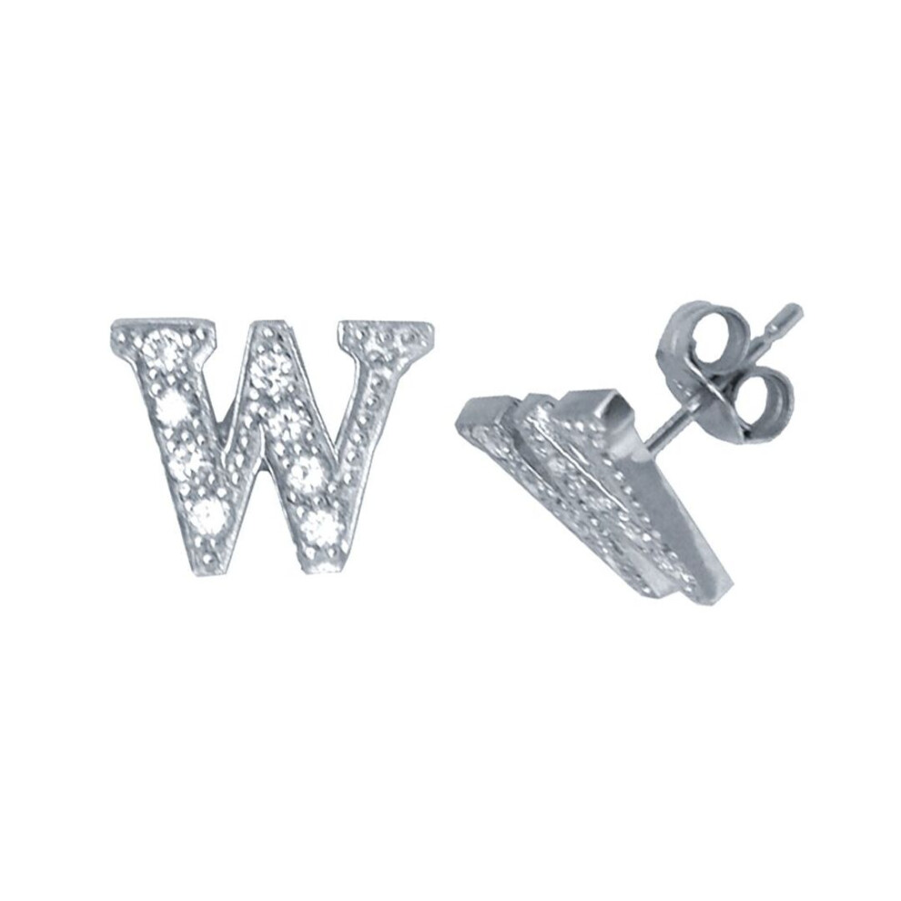 Jewelco London Ladies Sterling Cubic Zirconia Identity Initial Stud Earrings Letter W - Gin3-W Silver