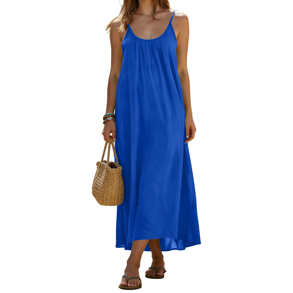 Backless Cami Dresses for Women,Sleeveless  Color Dress-Blue L