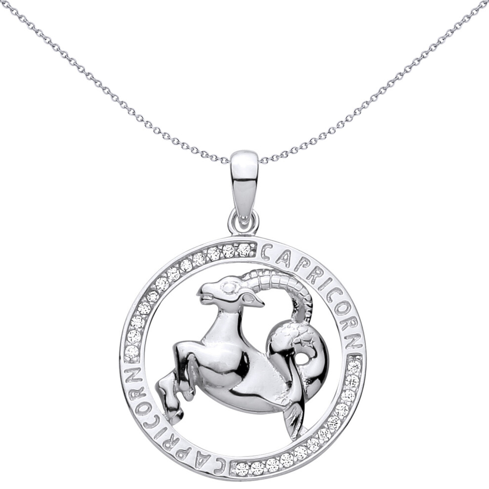 Jewelco London Sterling Cz Zodiac Pendant Capricorn - Gvp736cap Silver