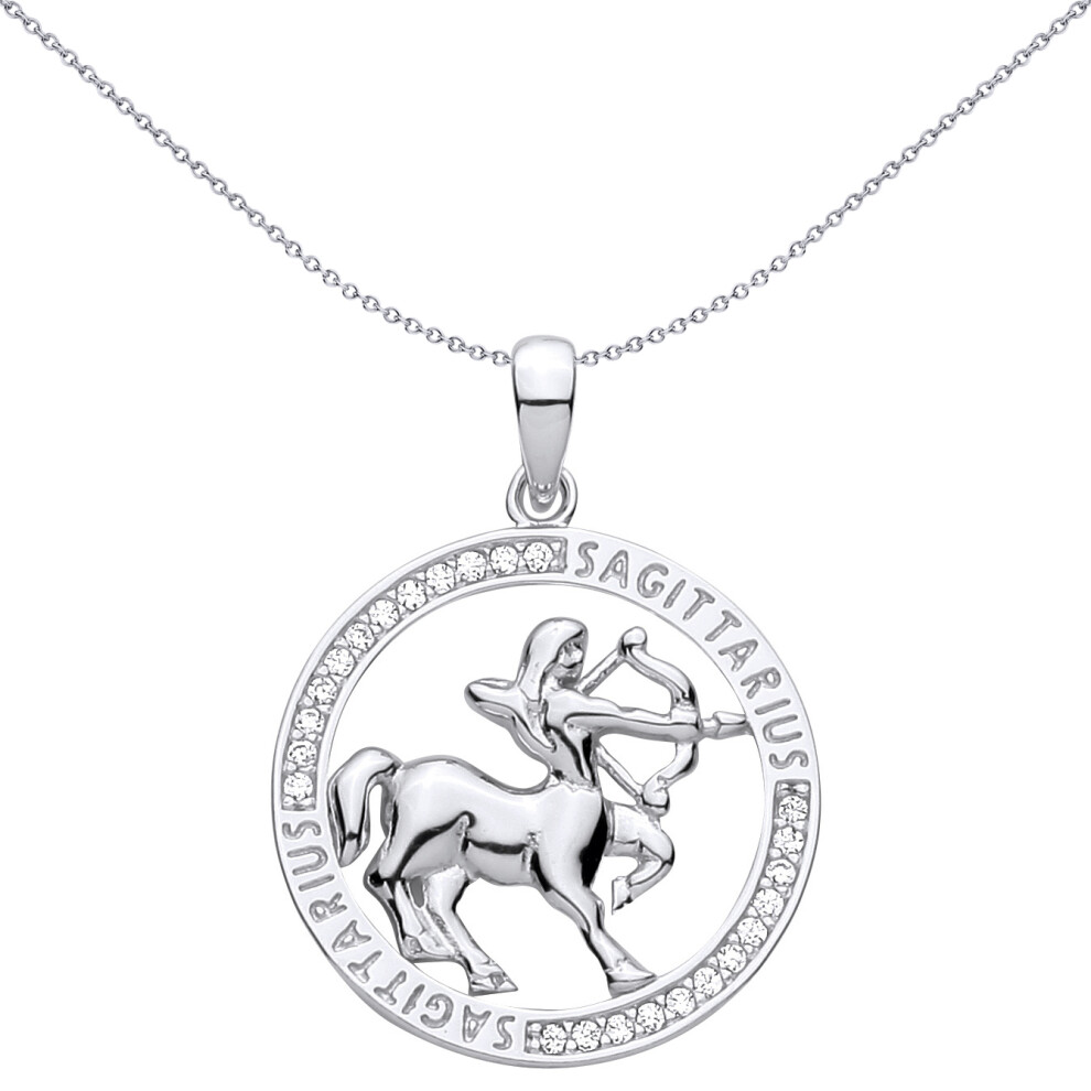 Jewelco London Sterling Cz Zodiac Pendant Sagittarius - Gvp736sa Silver
