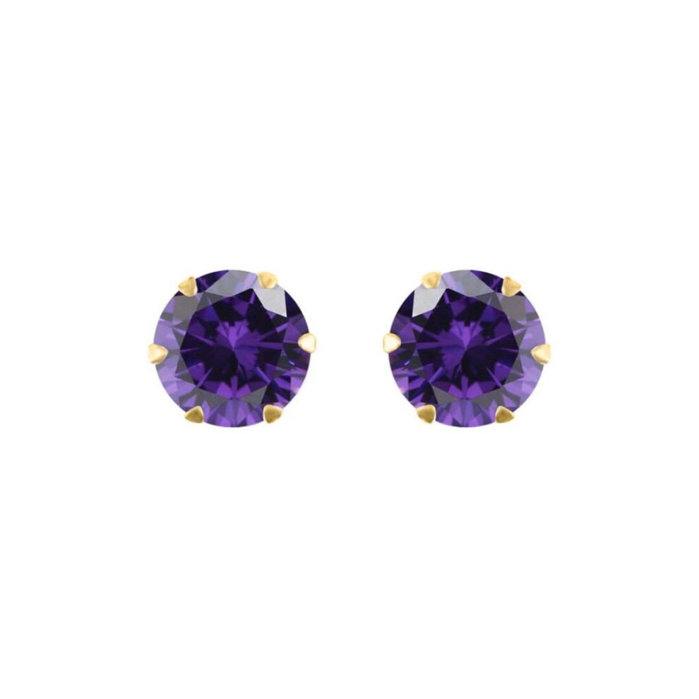 Jewelco London 9Ct Gold Purple Round Brilliant Cubic Zirconia Solitaire Claw Set Stud Earrings, 6Mm 1¾ Carats - Jes166 Gold,Yellow,Purple