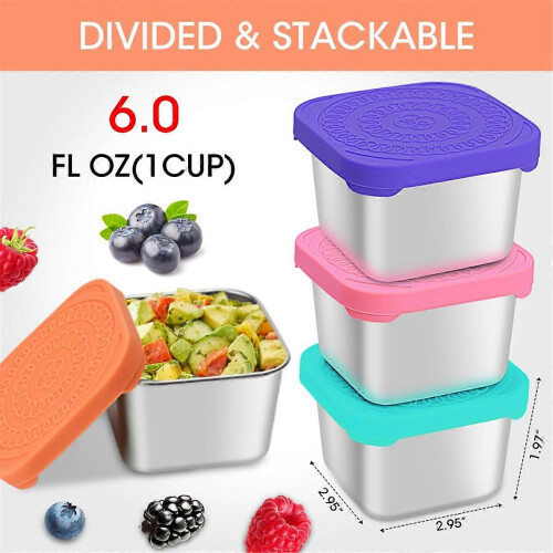 4-pack stainless steel leak-proof stackable snack food containers compatible with children 1