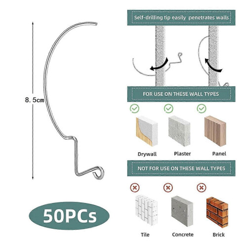 Conjunto de 50 ganchos de parede super resistentes para pendurar quadros, compatíveis com drywall. 2