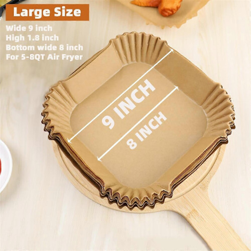 Pacote com 200 unidades de forros de papel para fritadeira a ar, formato quadrado de 9 polegadas, compatíveis com fritadeiras de 5 a 8 litros. 2