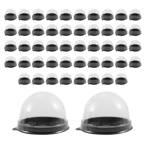 Conjunto de 50 mini recipientes de plástico transparente para cupcakes com tampas abauladas, compatíveis com muffins, bolos da lua e sobremesas. 1