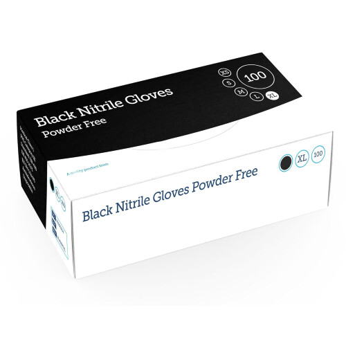 1000 x Medium Black Nitrile Powder Free Gloves 1