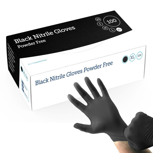 1000 x Medium Black Nitrile Powder Free Gloves