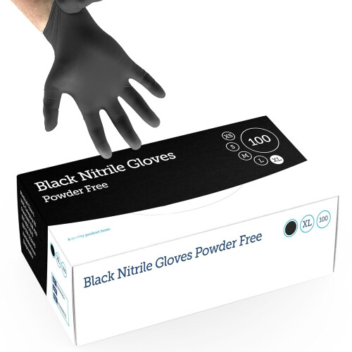 1000 x Medium Black Nitrile Powder Free Gloves 2