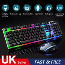 UK Gaming Keyboard And Mouse Set RGB LED USB For PC Laptop Xbox One PS4 PS5