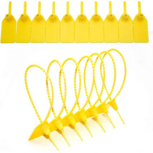 (Yellow) Plastic Tamper Seals, 100 Pcs Self Locking Safety Zip Ties, Pull-Tite Safety Label for Fire Extinguishers