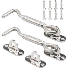 Stainless Steel Cabin Hook, Turnstile Shed Door Lock Window Bracket Silent Brackets, 4", 2-pack